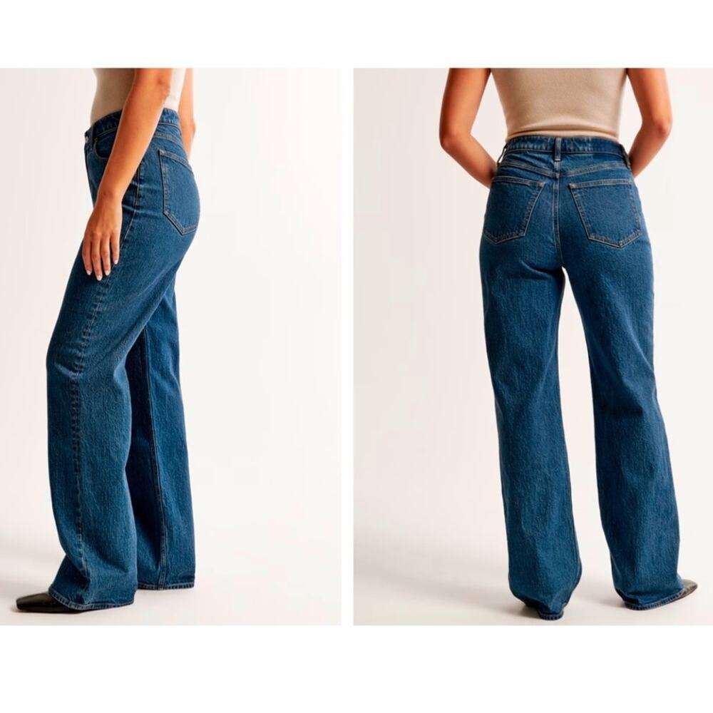 New ABERCROMBIE Curve Love High Rise 90s Relaxed Jean Dark SIZE 28 Regular - Picture 2 of 9